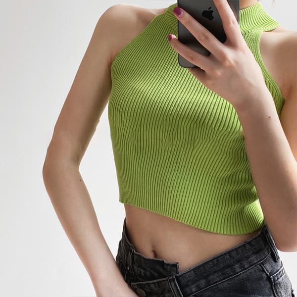Afslappet Mode Crop Top Ydre Beklædning Basic Camisole SORT Black