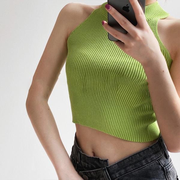 Afslappet Mode Croptop Basic Camisole GRØN Green