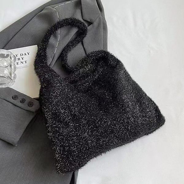 Virkattu Kangaskassi Olkalaukku MUSTA Black