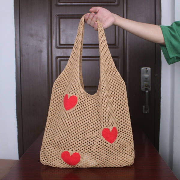Strikkede håndvesker Heklet Tote Bag APRIKOS Apricot