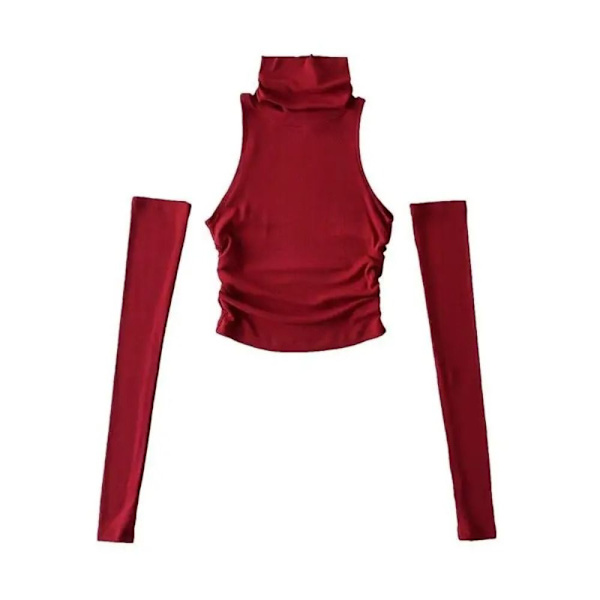 Turtleneck Suspender Crop Top WINE RED M wine red M