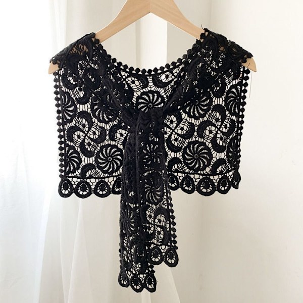 Stickad Sjal Blus Axlar SVART Black