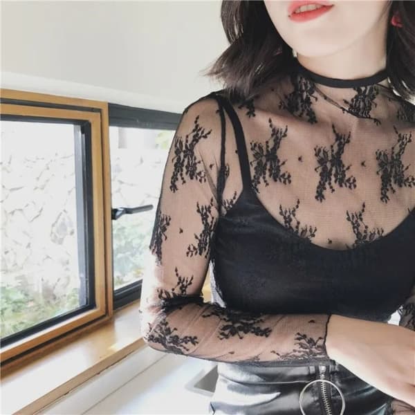 T-shirt Toppe Gennemsigtig Bluse SORT Black