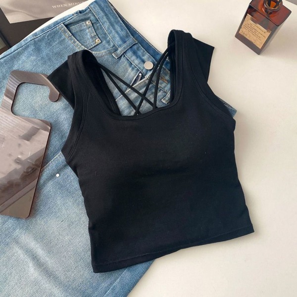 Fly Sleeve Tank Top Sexet Crop Top SORT black