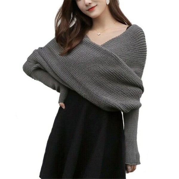 Strikkede Tørklæde Sweater Toppe SORT Black