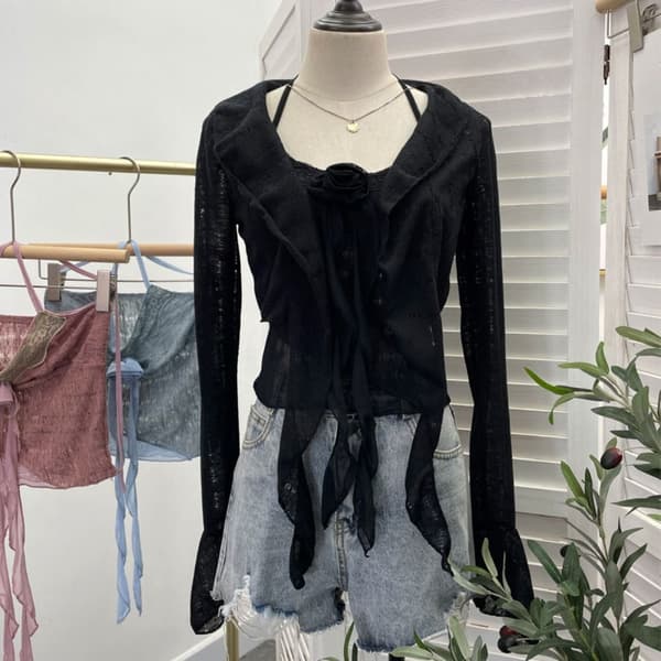 Topp Koftset Linne SVART Black