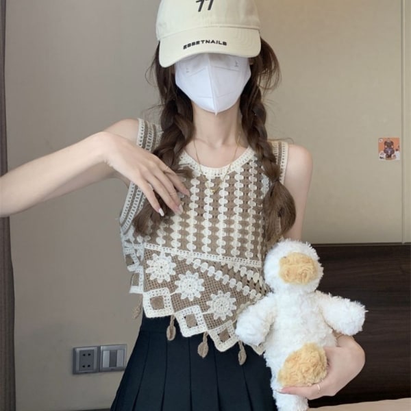 Retro Weaving Sling Tank Top CAMEL Camel
