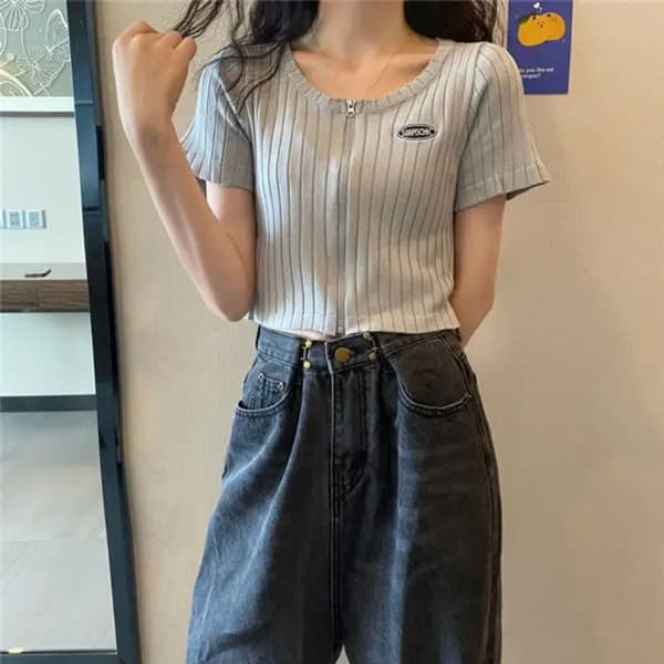 Stickad Tröja Crop Top RÖD red