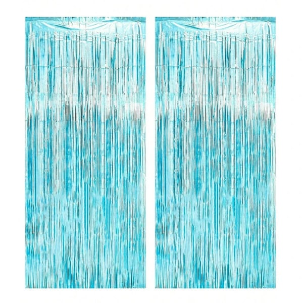 2 kpl Tinsel Curtain Tupsu taustakoristeita VAALEAN SININEN Light Blue