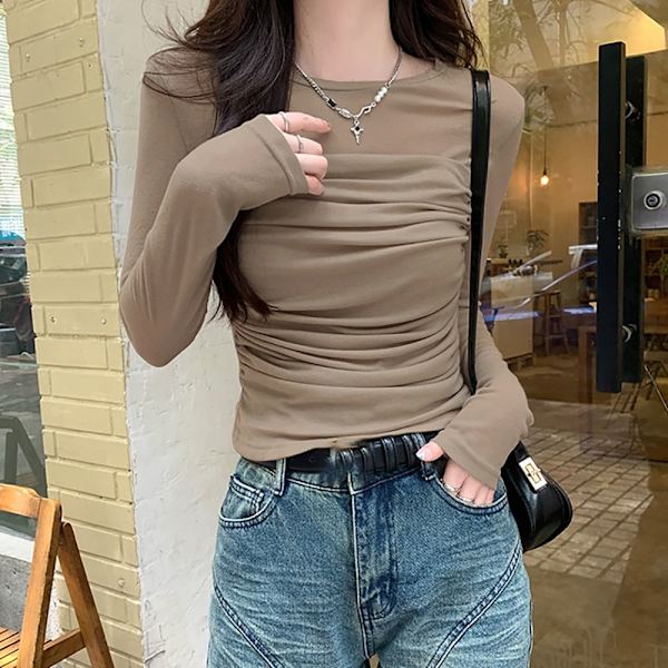 Pitkähihaiset T-paidat Rajattu toppi KHAKI XL Khaki XL