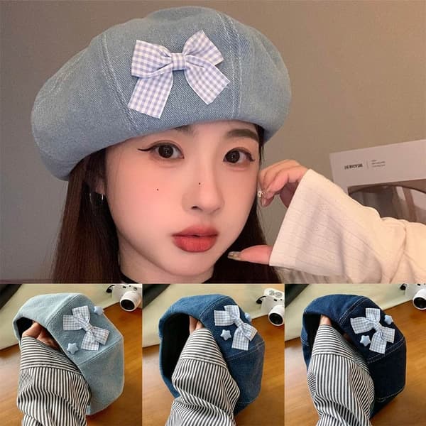 Denim Baskerhatt Målarhatt BLÅ ROSETT blue bow-bow