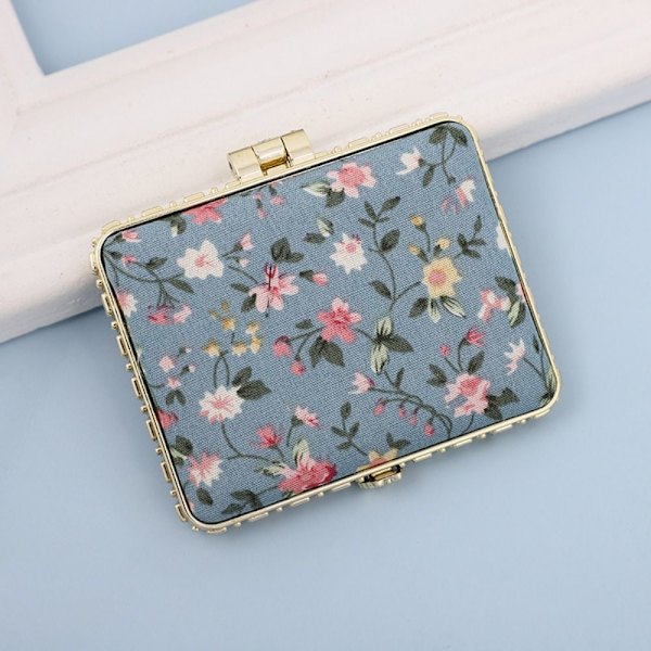 Mini Makeup Blommig Mirror Pocket Sminkspegel KVADRAT-BLÅ Square-Blue