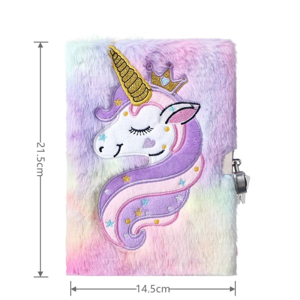 Plysch Unicorn Cartoon Notebook Låsbar A5-dagbok för barn