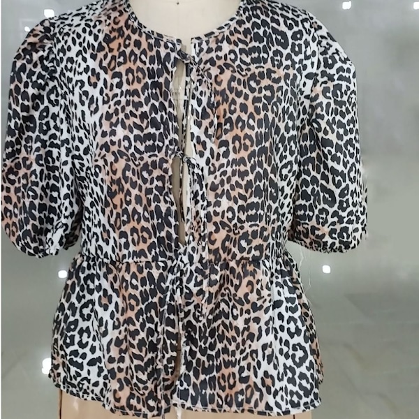 Print skjorta Kortärmade Toppar LEOPARD PRINT S Leopard Print S