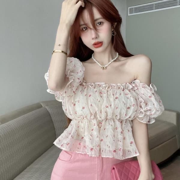 Blomstret Skjortebluse S S
