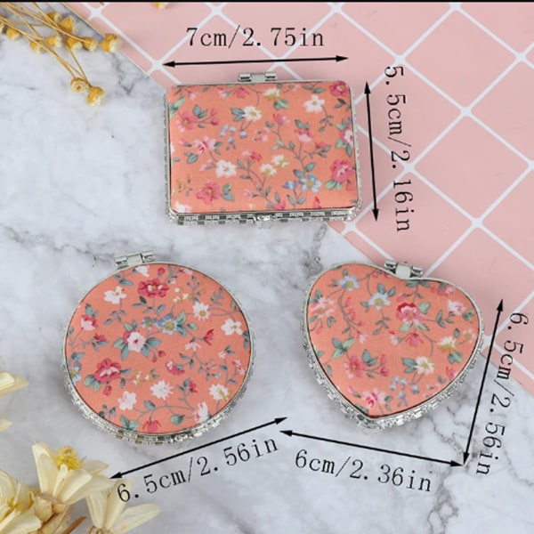 Mini Makeup Floral Mirror Pocket Cosmetic Mirror RUND-BLÅ Round-Blue