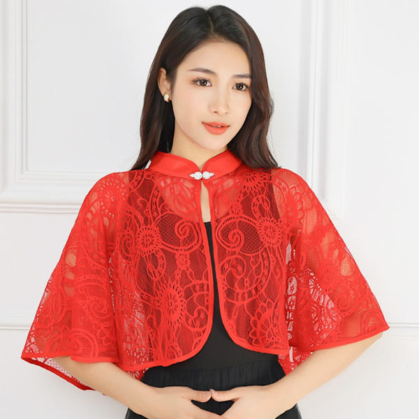 Rose Jacquard Polyester Sjalar Solskyddssjal RÖD Red