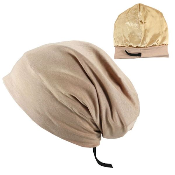 Blødt stretch satin hætte foret sovebeanie hat KHAKI khaki