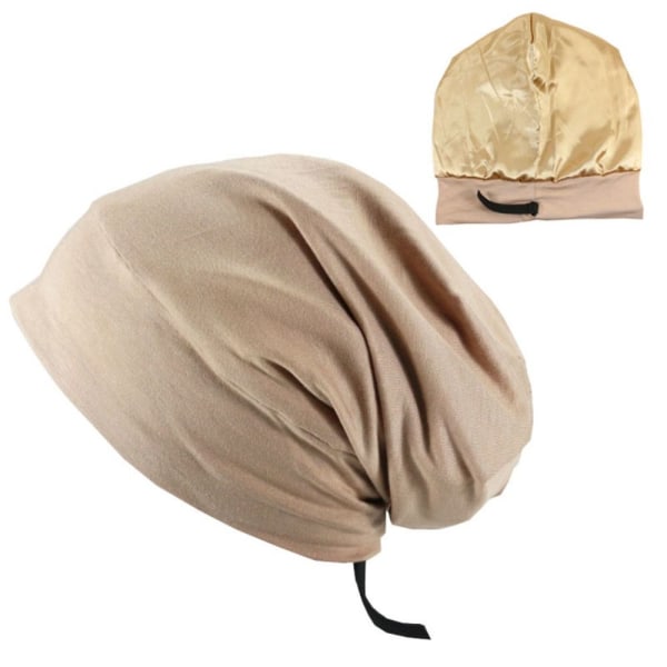 Pehmeä Stretch Satin Bonnet Vuorattu Sleeping Beanie Hat KHAKI khaki