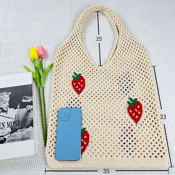 Strikkede håndtasker Hæklet Tote Bag Skuldertaske Apricot