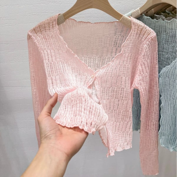 Hollow Out Bluser Strikk Topper APRIKOS Apricot