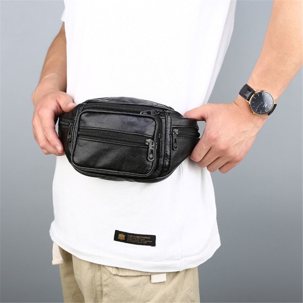 Taljetaske Fanny Pack læder brysttaske black