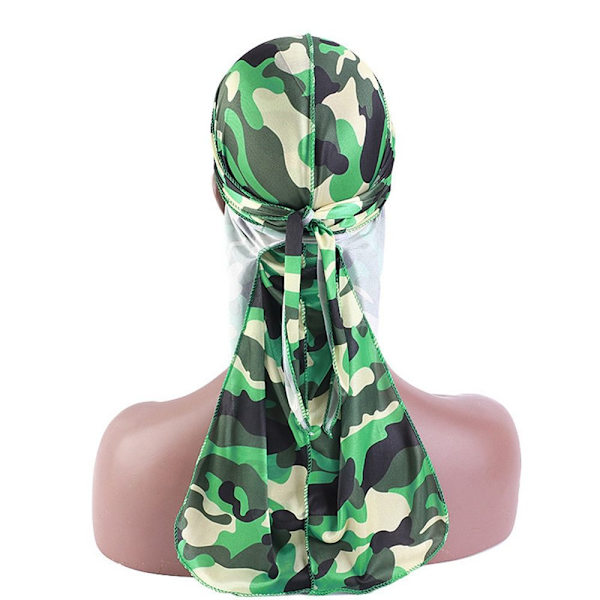 Silk Camouflage Durag Hip Hop Cloak Hat BLÅ blue