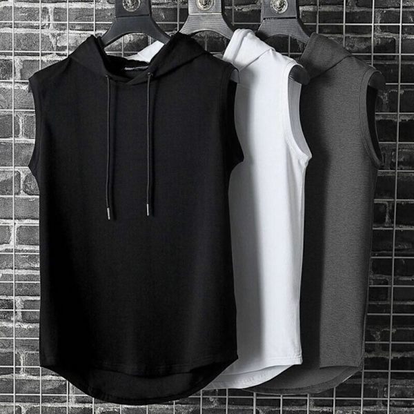Mænd Gym Ærmeløs Hættetrøje Fitness Hættetrøje SORT L black L