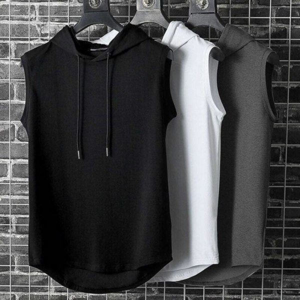 Mænd Gym Ærmeløs Hættetrøje Fitness Hættetrøje Vest SORT 2XL black 2XL