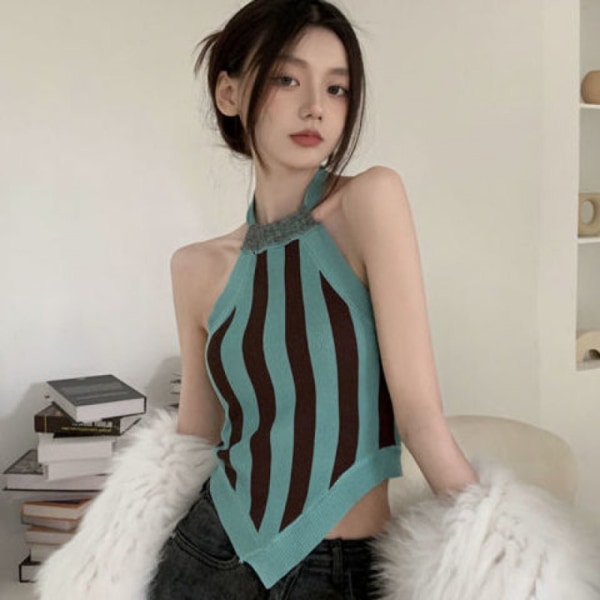 Casual Fashion Crop Top Ytre slitasje Basic Camisole BRUN STRIP Brown Stripe