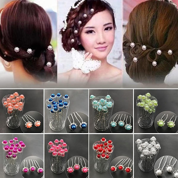 20 kpl Pearl Flower Hairpin Stick morsiamen hiusneula VILLA Purple