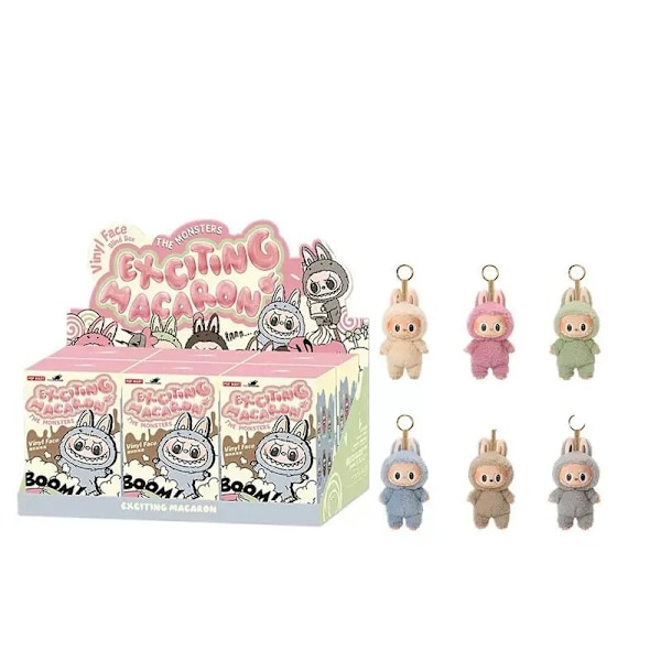 6 stk POP MART LABUBU The Monsters Spennende Macaron Plysjdukker Figurleker Blindbokser (Farge Tilfeldig)