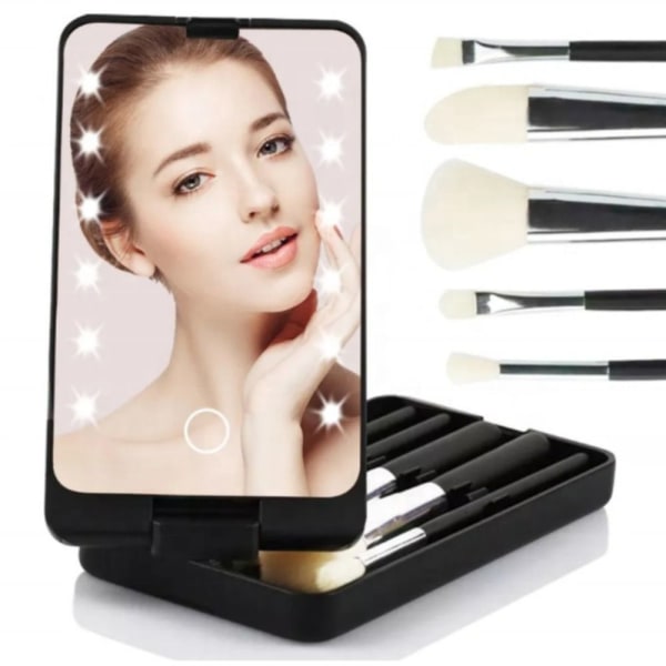 Genopladeligt Makeup Spejl LED Spejl (Med Børste) SORT black