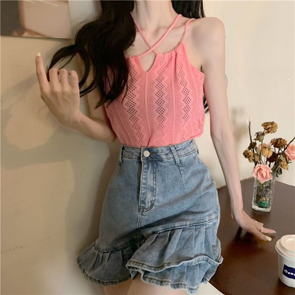 Strikket Sling Hollow Out Top SORT Black