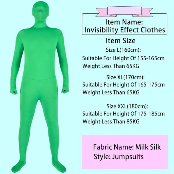 Bodysuit Foto Video Bakgrunn GRØNN XL 165-175CM Green XL 165-175CM