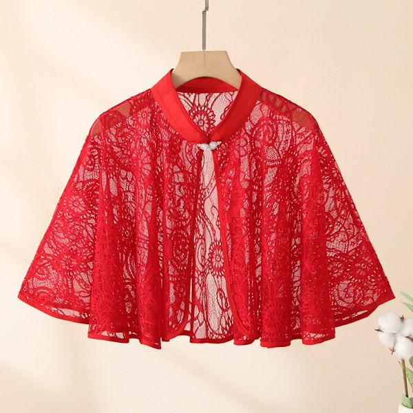 Rose Jacquard Polyester Sjalar Solskyddssjal RÖD Red