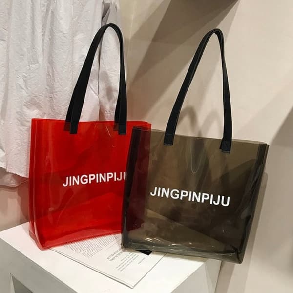 Läpinäkyvä iso PVC-käsilaukku, musta black