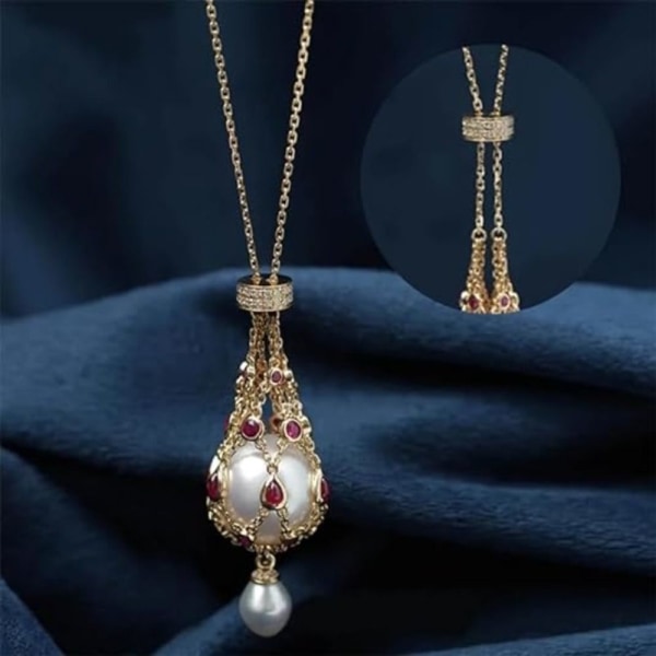 Pearl Gemstone Lavalier anheng Crystal Holder Cage kjede Rose Red