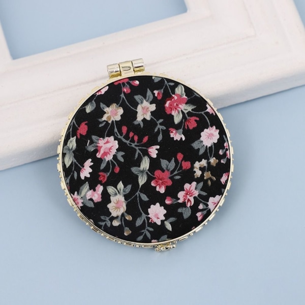 Mini Makeup Floral Mirror Pocket Kosmeettinen peili PYÖREÄ-MUSTA Round-Black