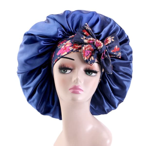 Stor Satin Bonnet Tryk Silkeagtig Nattehætte BLÅ blue