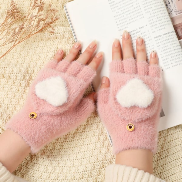 Varme hansker Fingerless Flip Gloves ROSA pink