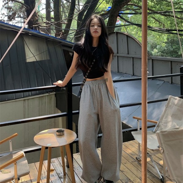 High Waist Snøre Design Top Uregelmæssig Bluse GRÅ XL Grey XL