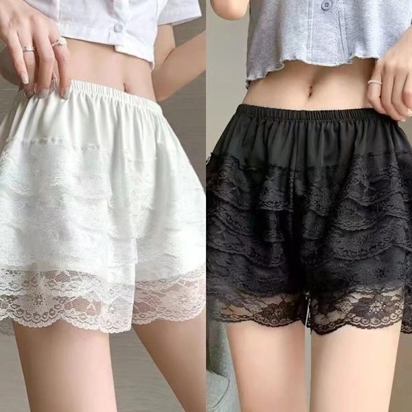Blommiga spetssäkerhetsbyxor Shorts Underkjolkalsonger SVART L black L