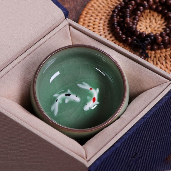 Longquan Celadon porcelæn tekopper Golden Fish Tea Cup Bowl A A A