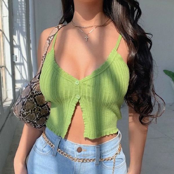 Strikket Camis Spaghetti Vest GRØN green