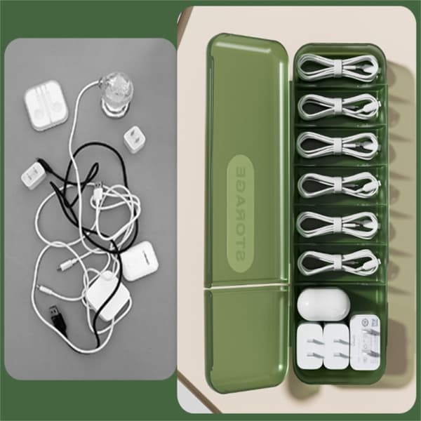 Kabelopbevaringsboks Oplader Ledningsorganisator TRANSPARENT SORT Transparent Black