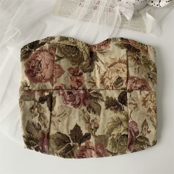 Raidallinen selkätön toppi BEIGE Beige