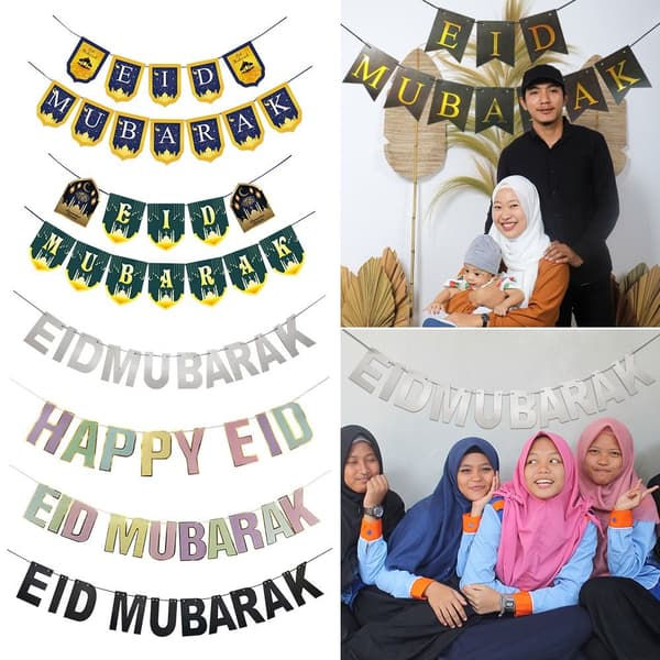 Eid Mubarak Banner Flagg Ramadan Kareem Måne Stjerne
