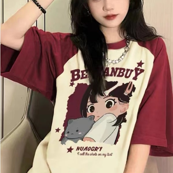 Sommer korte ærmer mode rund hals polyester Raglan ærme M
