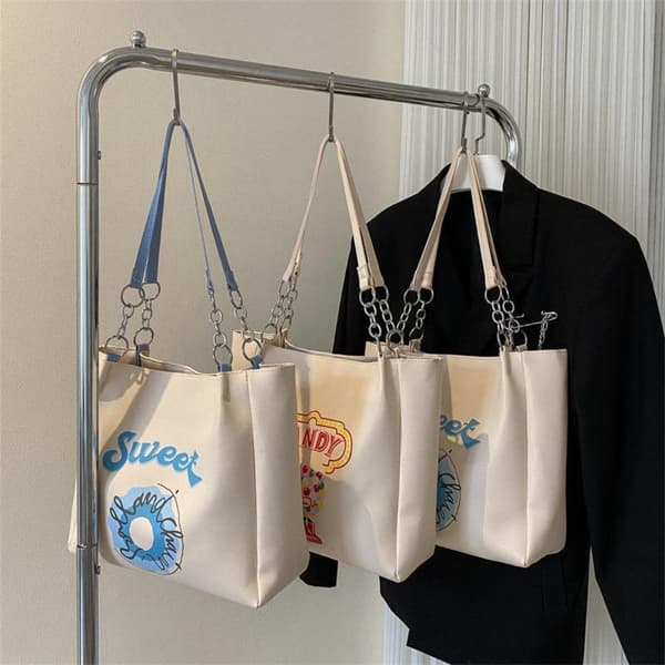 Tryckt Axelväska PU Läder Tote Bag BLÅ blue